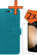 Nomfy Hoesje Geschikt voor Samsung S23 FE Hoes Bookcase Flipcase Book Cover Met 2x Screenprotector - Hoes Geschikt voor Samsung Galaxy S23 FE Hoesje Book Case - Turquoise