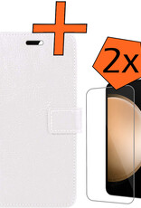 Nomfy Hoesje Geschikt voor Samsung S23 FE Hoes Bookcase Flipcase Book Cover Met 2x Screenprotector - Hoes Geschikt voor Samsung Galaxy S23 FE Hoesje Book Case - Wit