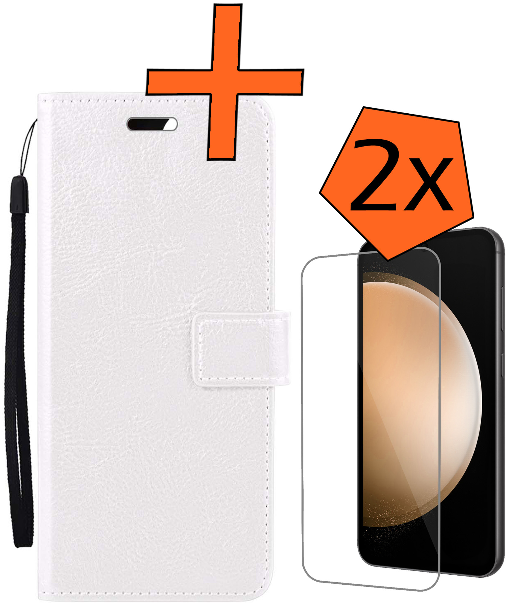 Nomfy Hoesje Geschikt voor Samsung S23 FE Hoes Bookcase Flipcase Book Cover Met 2x Screenprotector - Hoes Geschikt voor Samsung Galaxy S23 FE Hoesje Book Case - Wit