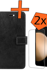 Nomfy Hoesje Geschikt voor Samsung S23 FE Hoes Bookcase Flipcase Book Cover Met 2x Screenprotector - Hoes Geschikt voor Samsung Galaxy S23 FE Hoesje Book Case - Zwart