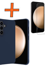 Nomfy Hoesje Geschikt voor Samsung S23 FE Hoesje Siliconen Cover Case Met Screenprotector - Hoes Geschikt voor Samsung Galaxy S23 FE Hoes Back Case - Donkerblauw