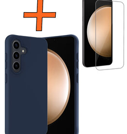 Nomfy Nomfy Samsung Galaxy S23 FE Hoesje Siliconen Met Screenprotector - Donkerblauw