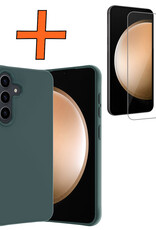 Nomfy Hoesje Geschikt voor Samsung S23 FE Hoesje Siliconen Cover Case Met Screenprotector - Hoes Geschikt voor Samsung Galaxy S23 FE Hoes Back Case - Donkergroen