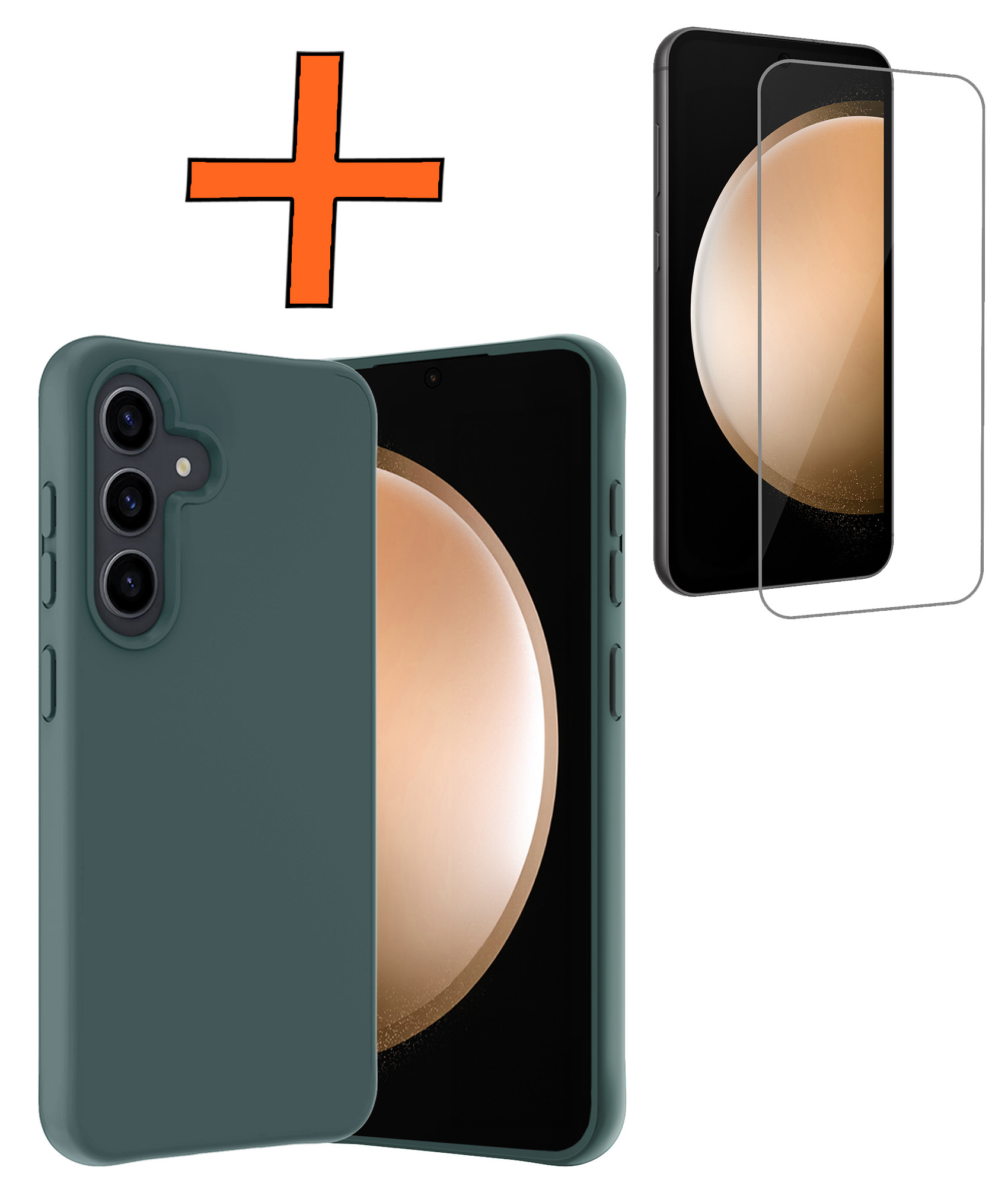 Nomfy Hoesje Geschikt voor Samsung S23 FE Hoesje Siliconen Cover Case Met Screenprotector - Hoes Geschikt voor Samsung Galaxy S23 FE Hoes Back Case - Donkergroen