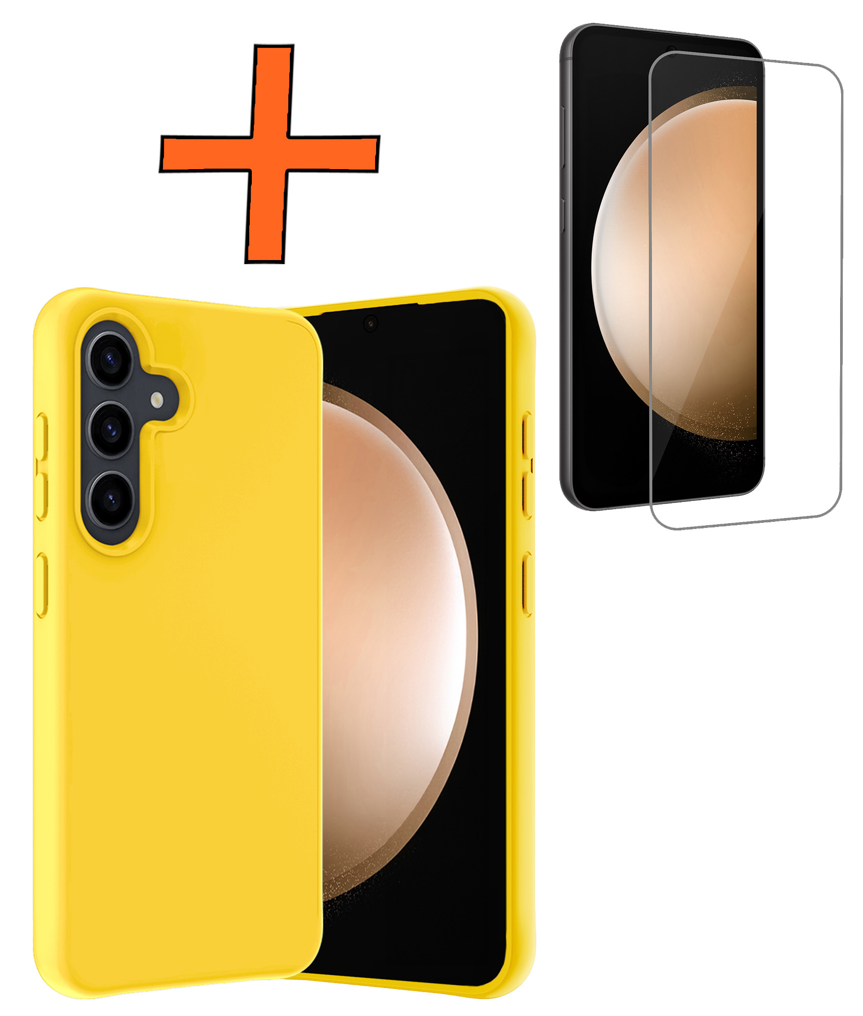 Nomfy Hoesje Geschikt voor Samsung S23 FE Hoesje Siliconen Cover Case Met Screenprotector - Hoes Geschikt voor Samsung Galaxy S23 FE Hoes Back Case - Geel