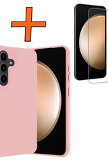 Nomfy Hoesje Geschikt voor Samsung S23 FE Hoesje Siliconen Cover Case Met Screenprotector - Hoes Geschikt voor Samsung Galaxy S23 FE Hoes Back Case - Lichtroze