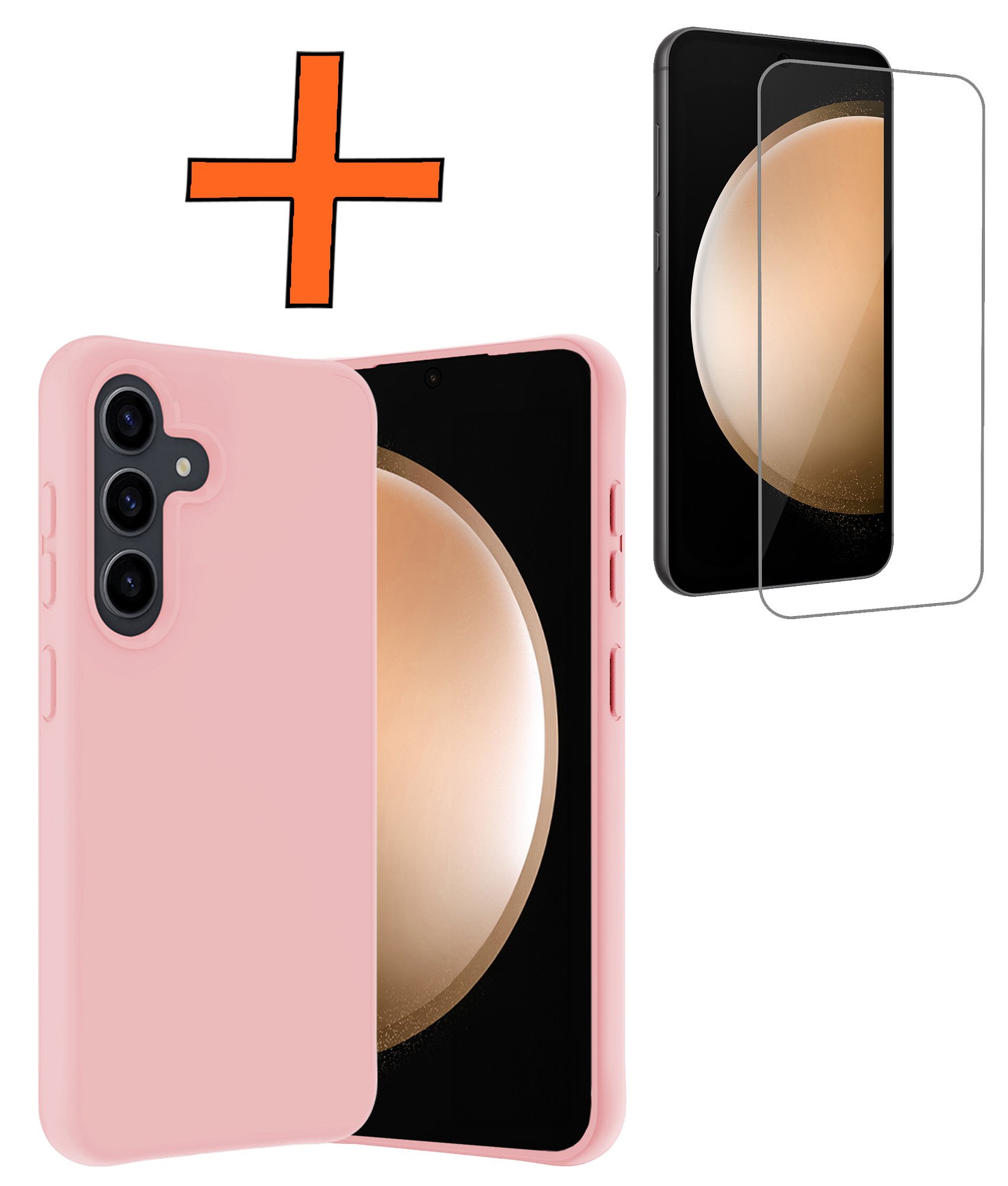 Nomfy Hoesje Geschikt voor Samsung S23 FE Hoesje Siliconen Cover Case Met Screenprotector - Hoes Geschikt voor Samsung Galaxy S23 FE Hoes Back Case - Lichtroze