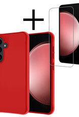 NoXx Hoes Geschikt voor Samsung S23 FE Hoesje Cover Siliconen Back Case Hoes Met Screenprotector - Rood