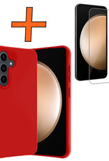 Nomfy Hoesje Geschikt voor Samsung S23 FE Hoesje Siliconen Cover Case Met Screenprotector - Hoes Geschikt voor Samsung Galaxy S23 FE Hoes Back Case - Rood