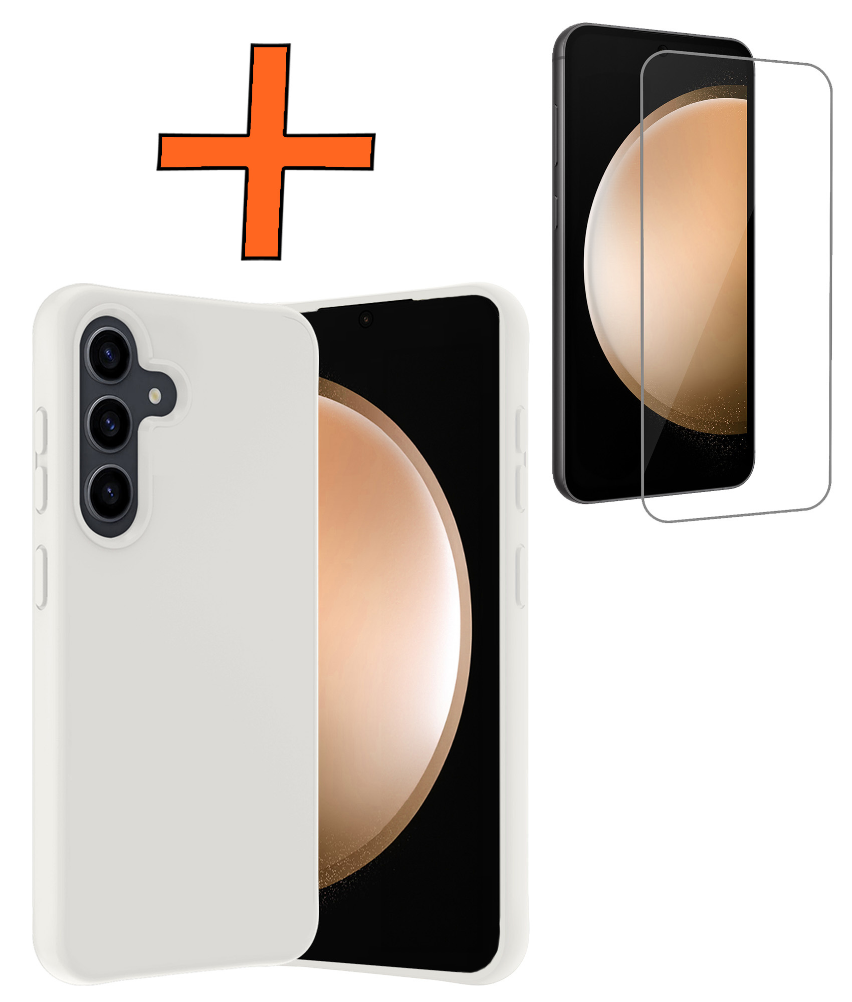 Nomfy Hoesje Geschikt voor Samsung S23 FE Hoesje Siliconen Cover Case Met Screenprotector - Hoes Geschikt voor Samsung Galaxy S23 FE Hoes Back Case - Wit