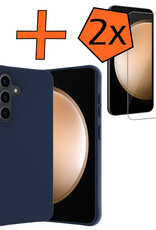 Nomfy Hoesje Geschikt voor Samsung S23 FE Hoesje Siliconen Cover Case Met 2x Screenprotector - Hoes Geschikt voor Samsung Galaxy S23 FE Hoes Back Case - Donkerblauw