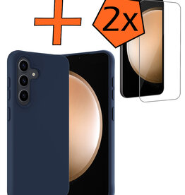 Nomfy Nomfy Samsung Galaxy S23 FE Hoesje Siliconen Met 2x Screenprotector - Donkerblauw