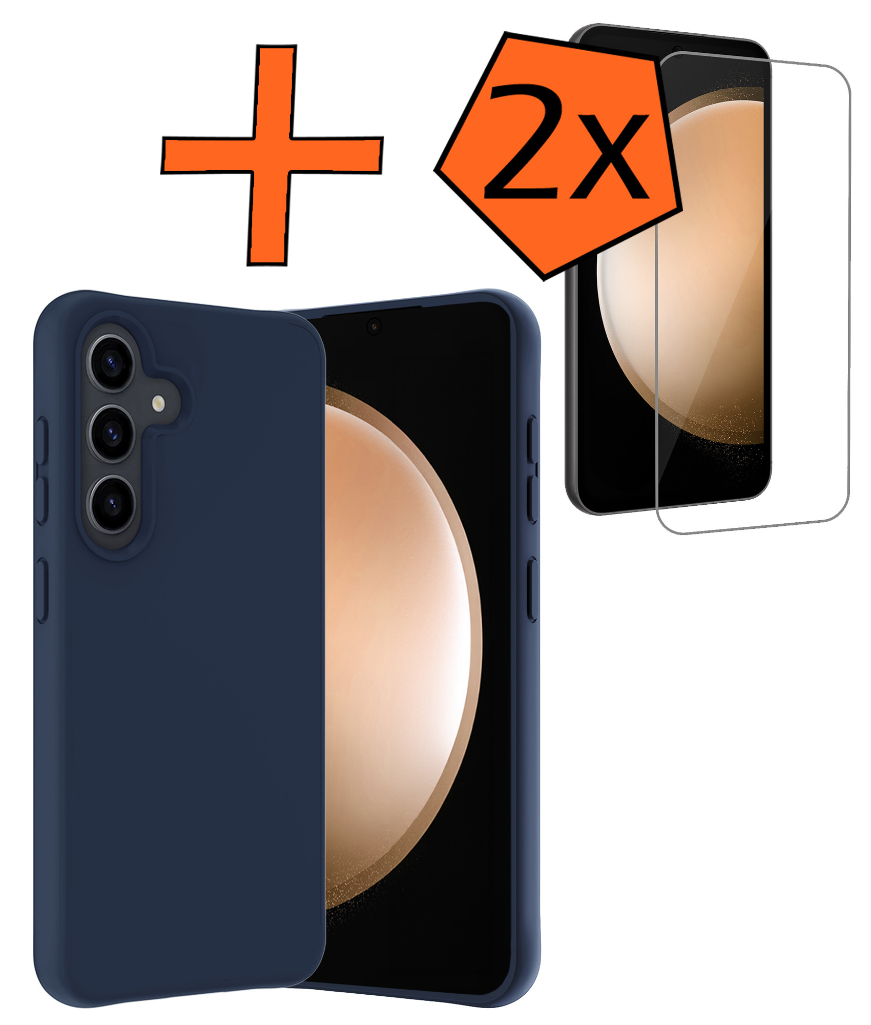 Nomfy Hoesje Geschikt voor Samsung S23 FE Hoesje Siliconen Cover Case Met 2x Screenprotector - Hoes Geschikt voor Samsung Galaxy S23 FE Hoes Back Case - Donkerblauw