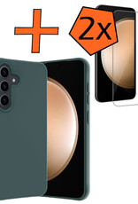 Nomfy Hoesje Geschikt voor Samsung S23 FE Hoesje Siliconen Cover Case Met 2x Screenprotector - Hoes Geschikt voor Samsung Galaxy S23 FE Hoes Back Case - Donkergroen