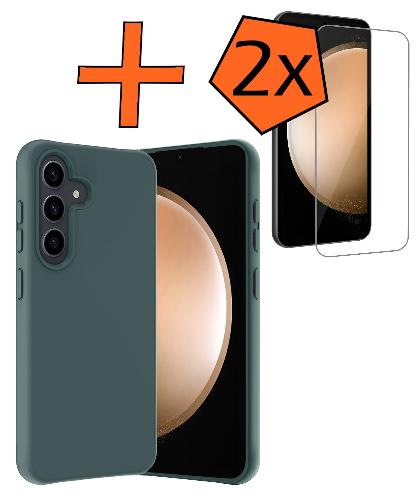 Nomfy Hoesje Geschikt voor Samsung S23 FE Hoesje Siliconen Cover Case Met 2x Screenprotector - Hoes Geschikt voor Samsung Galaxy S23 FE Hoes Back Case - Donkergroen