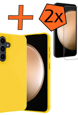 Nomfy Hoesje Geschikt voor Samsung S23 FE Hoesje Siliconen Cover Case Met 2x Screenprotector - Hoes Geschikt voor Samsung Galaxy S23 FE Hoes Back Case - Geel