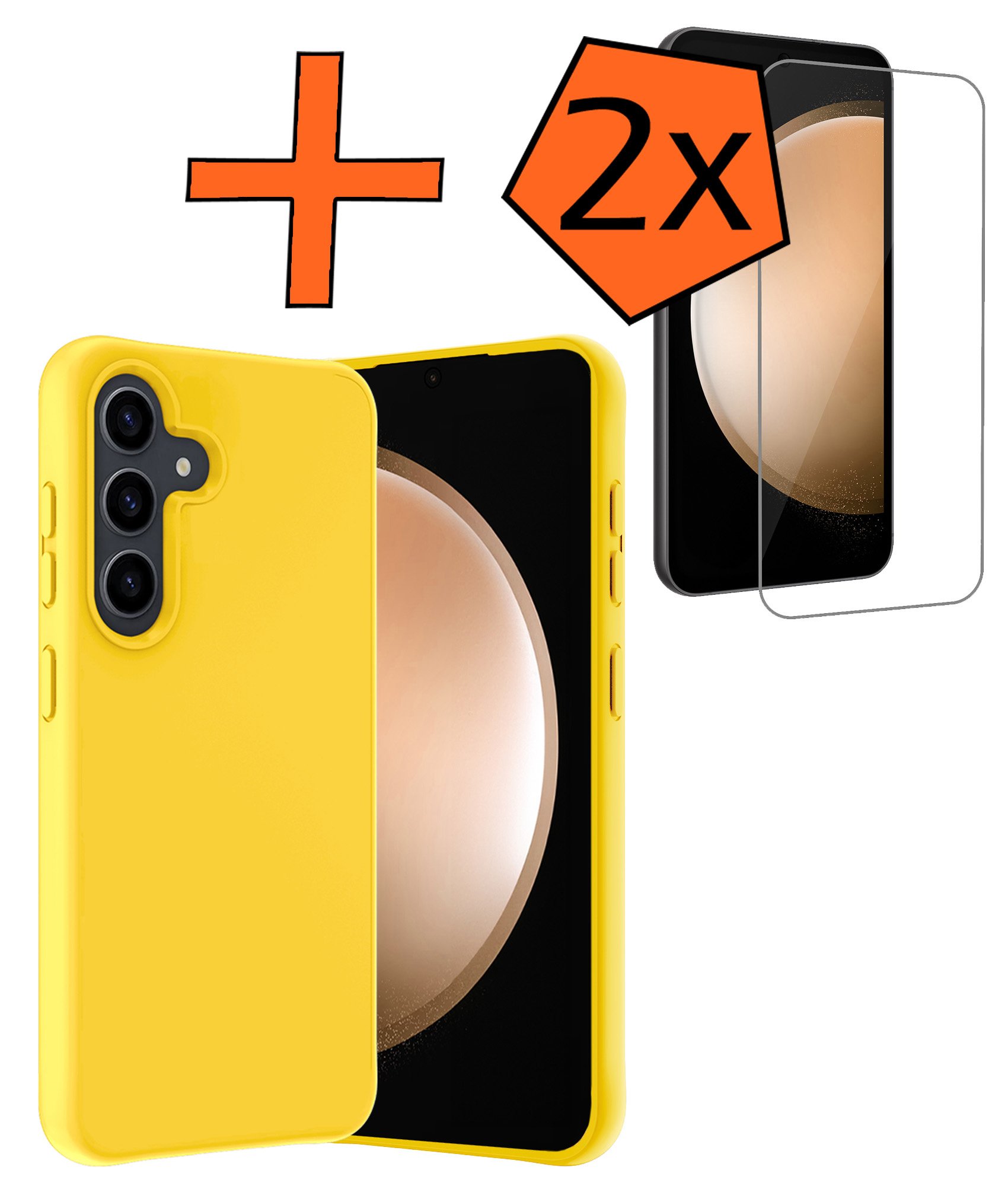 Nomfy Hoesje Geschikt voor Samsung S23 FE Hoesje Siliconen Cover Case Met 2x Screenprotector - Hoes Geschikt voor Samsung Galaxy S23 FE Hoes Back Case - Geel