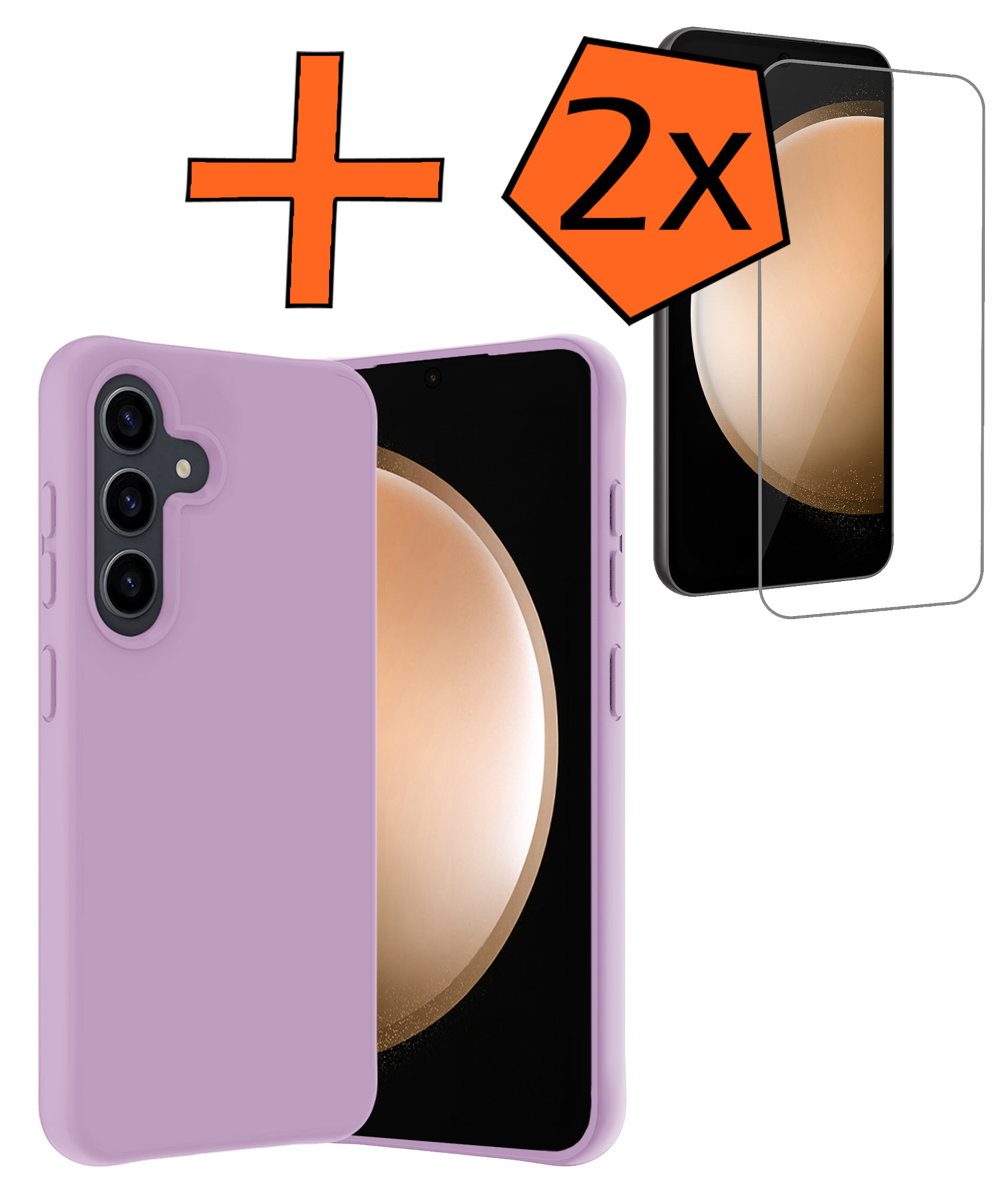 Nomfy Hoesje Geschikt voor Samsung S23 FE Hoesje Siliconen Cover Case Met 2x Screenprotector - Hoes Geschikt voor Samsung Galaxy S23 FE Hoes Back Case - Lila