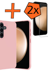 Nomfy Hoesje Geschikt voor Samsung S23 FE Hoesje Siliconen Cover Case Met 2x Screenprotector - Hoes Geschikt voor Samsung Galaxy S23 FE Hoes Back Case - Lichtroze