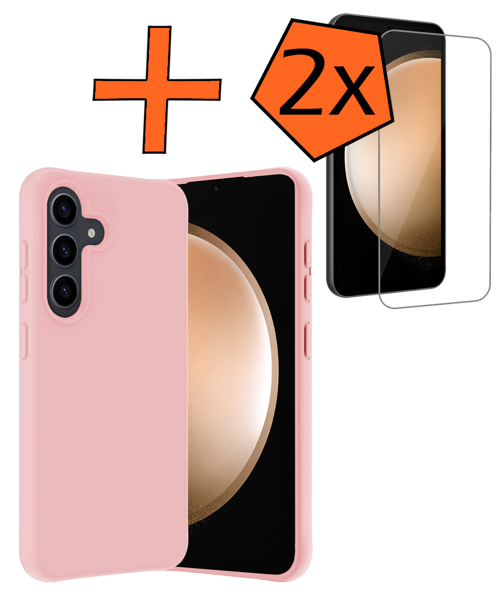 Nomfy Hoesje Geschikt voor Samsung S23 FE Hoesje Siliconen Cover Case Met 2x Screenprotector - Hoes Geschikt voor Samsung Galaxy S23 FE Hoes Back Case - Lichtroze