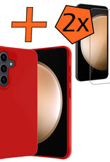 Nomfy Hoesje Geschikt voor Samsung S23 FE Hoesje Siliconen Cover Case Met 2x Screenprotector - Hoes Geschikt voor Samsung Galaxy S23 FE Hoes Back Case - Rood