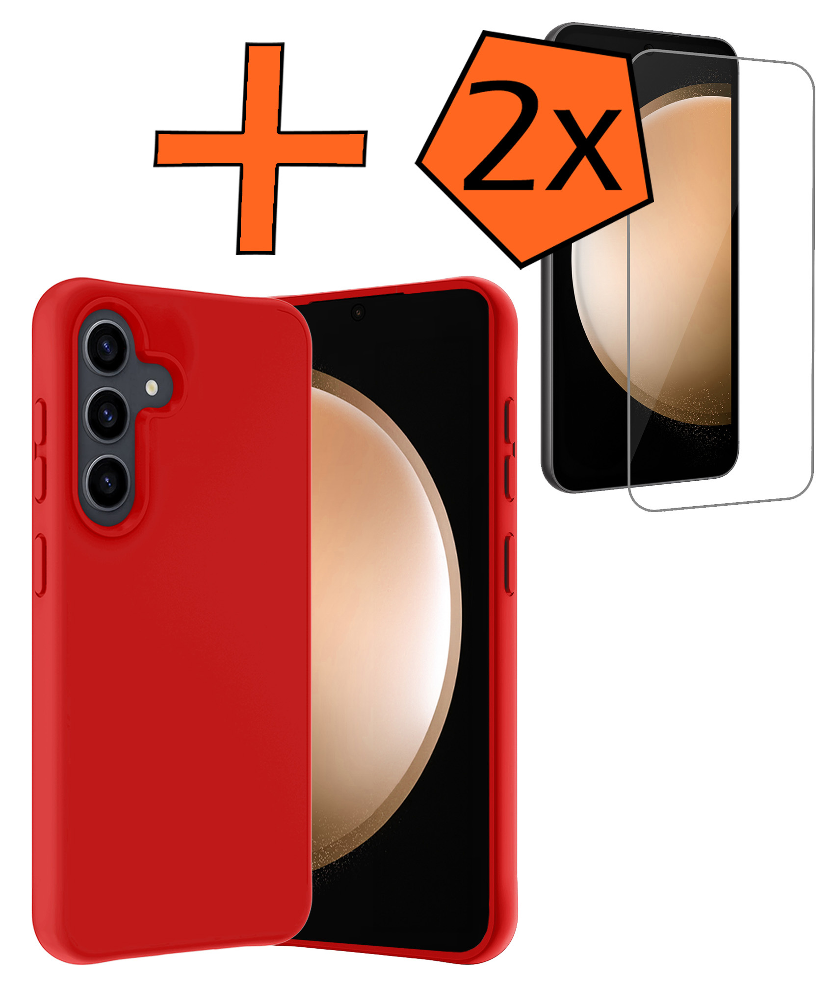 Nomfy Hoesje Geschikt voor Samsung S23 FE Hoesje Siliconen Cover Case Met 2x Screenprotector - Hoes Geschikt voor Samsung Galaxy S23 FE Hoes Back Case - Rood
