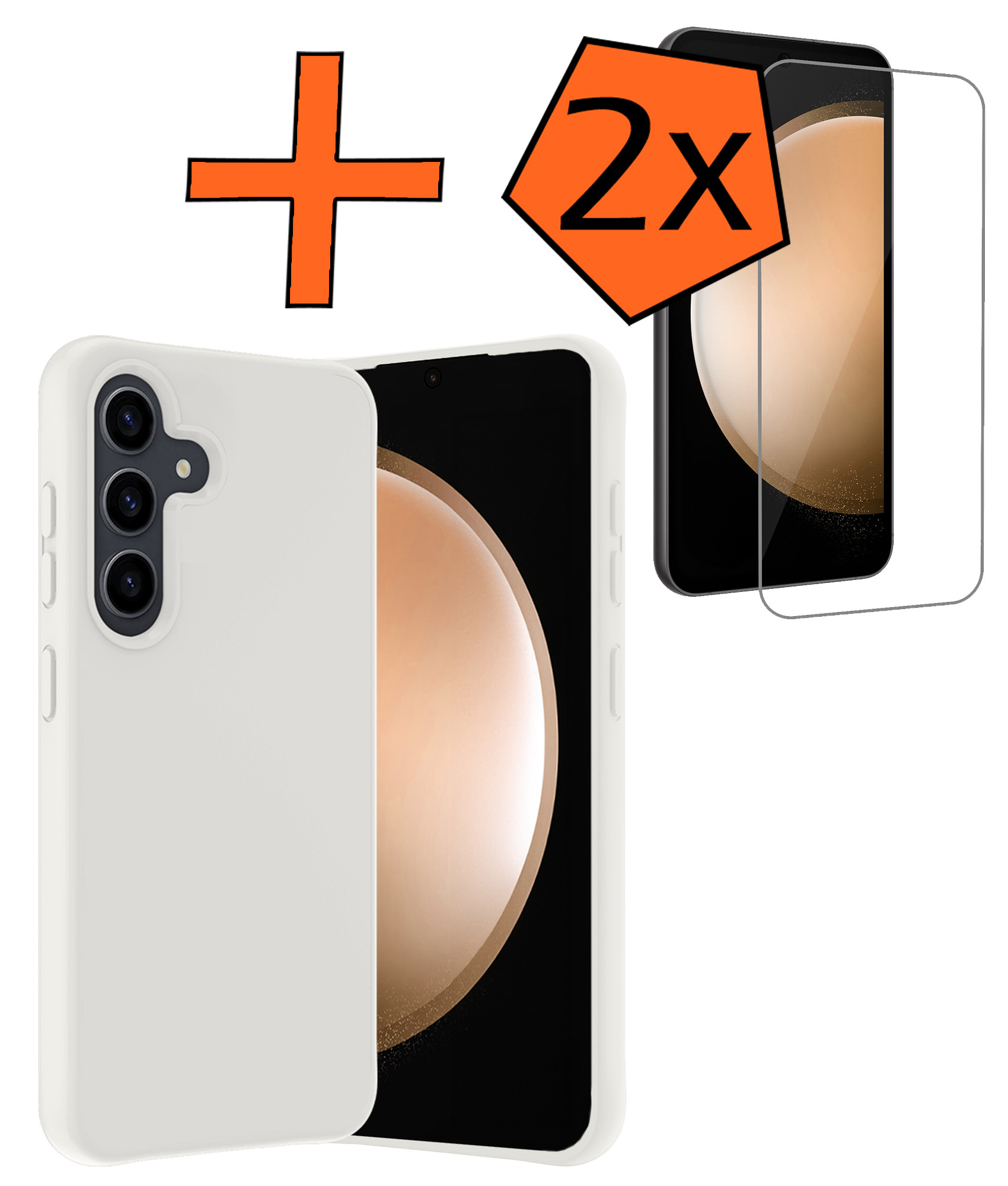 Nomfy Hoesje Geschikt voor Samsung S23 FE Hoesje Siliconen Cover Case Met 2x Screenprotector - Hoes Geschikt voor Samsung Galaxy S23 FE Hoes Back Case - Wit