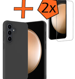 Nomfy Nomfy Samsung Galaxy S23 FE Hoesje Siliconen Met 2x Screenprotector - Zwart