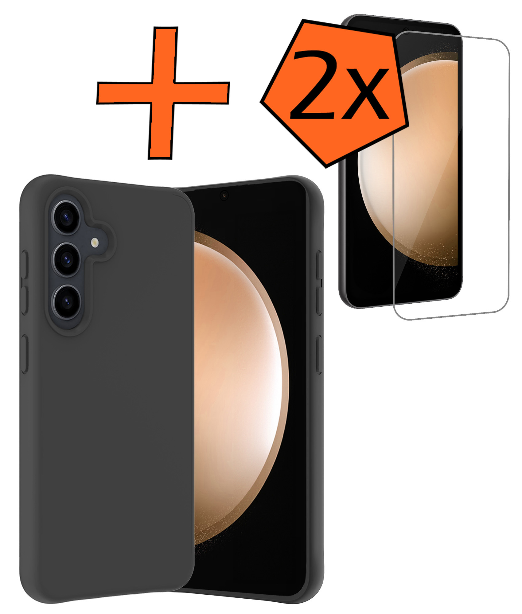 Nomfy Hoesje Geschikt voor Samsung S23 FE Hoesje Siliconen Cover Case Met 2x Screenprotector - Hoes Geschikt voor Samsung Galaxy S23 FE Hoes Back Case - Zwart