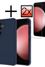 NoXx Hoes Geschikt voor Samsung S23 FE Hoesje Cover Siliconen Back Case Hoes Met 2x Screenprotector - Donkerblauw