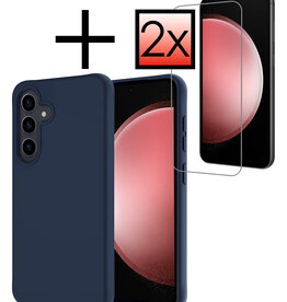 NoXx NoXx Samsung Galaxy S23 FE Hoesje Siliconen Met 2x Screenprotector - Donkerblauw