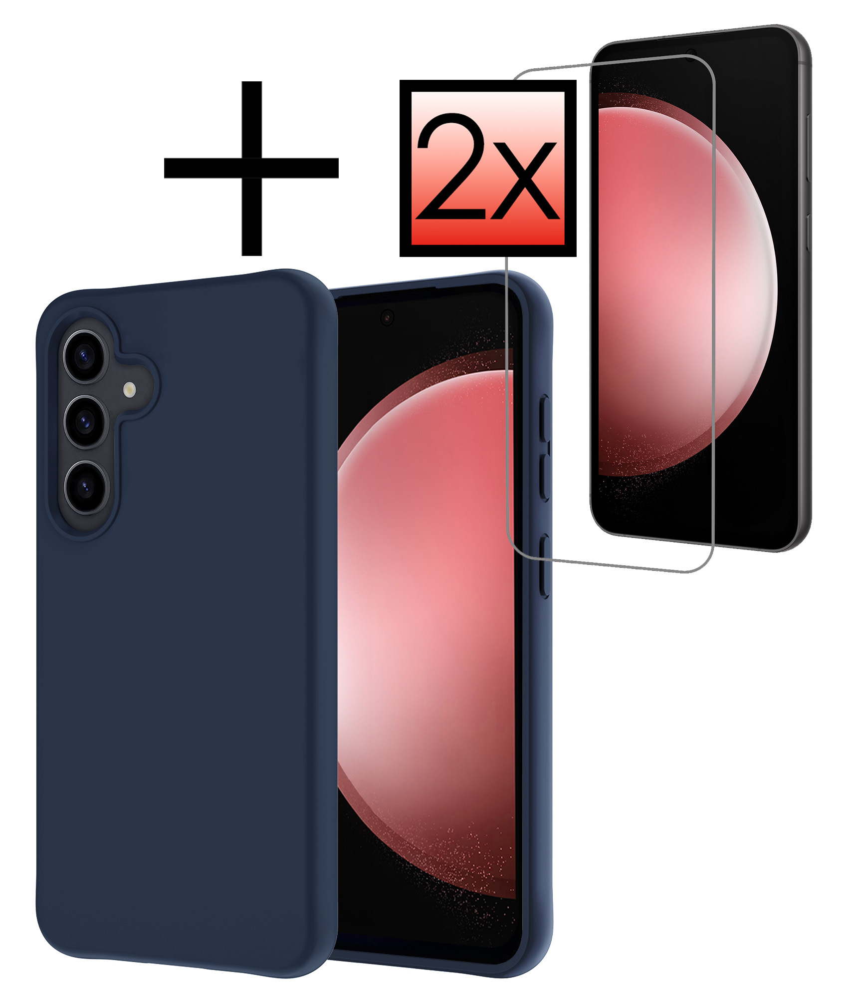 NoXx Hoes Geschikt voor Samsung S23 FE Hoesje Cover Siliconen Back Case Hoes Met 2x Screenprotector - Donkerblauw