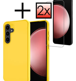 NoXx NoXx Samsung Galaxy S23 FE Hoesje Siliconen Met 2x Screenprotector - Geel