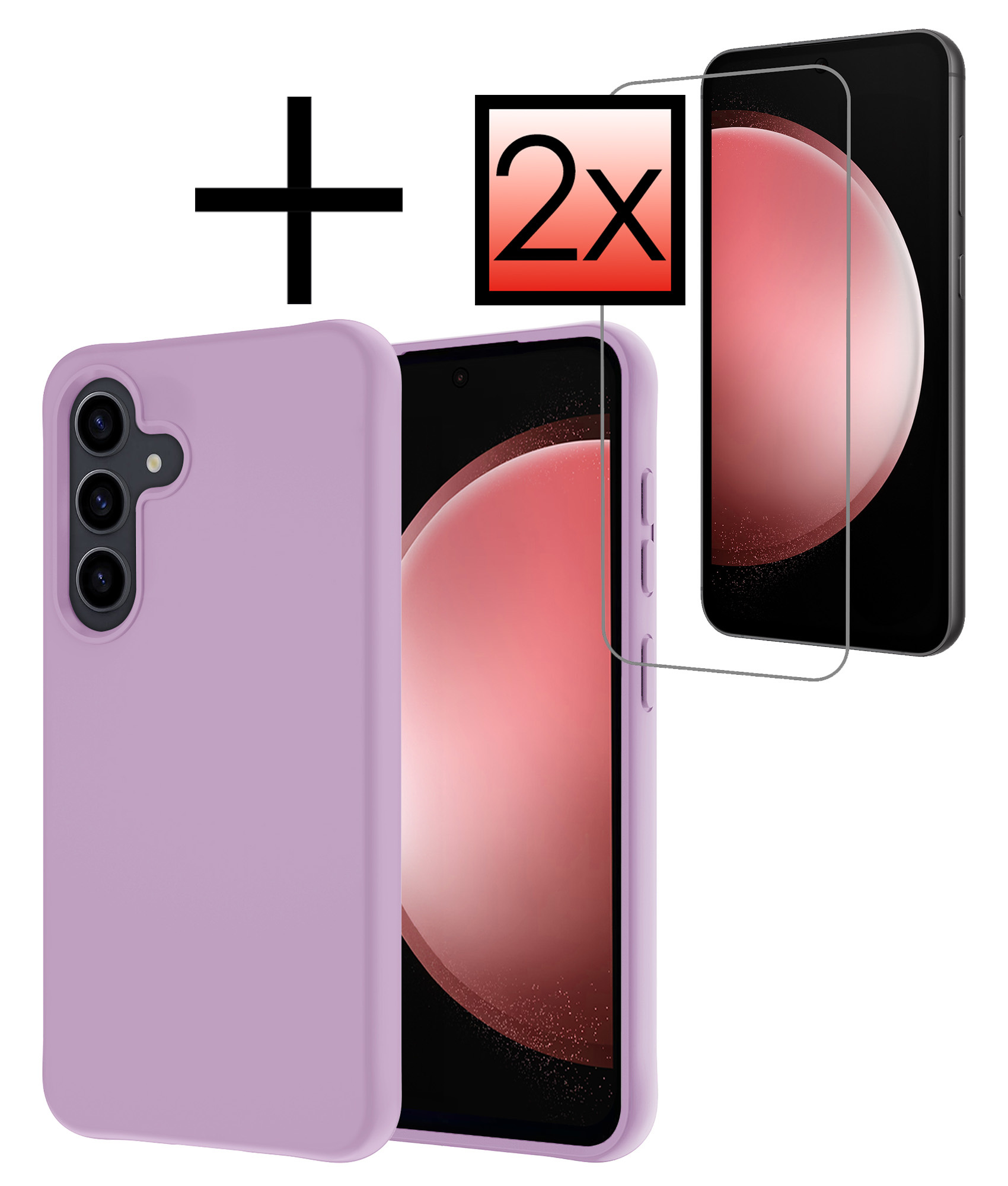 NoXx Hoes Geschikt voor Samsung S23 FE Hoesje Cover Siliconen Back Case Hoes Met 2x Screenprotector - Lila