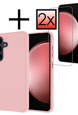 NoXx Hoes Geschikt voor Samsung S23 FE Hoesje Cover Siliconen Back Case Hoes Met 2x Screenprotector - Lichtroze