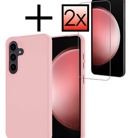 NoXx NoXx Samsung Galaxy S23 FE Hoesje Siliconen Met 2x Screenprotector - Lichtroze