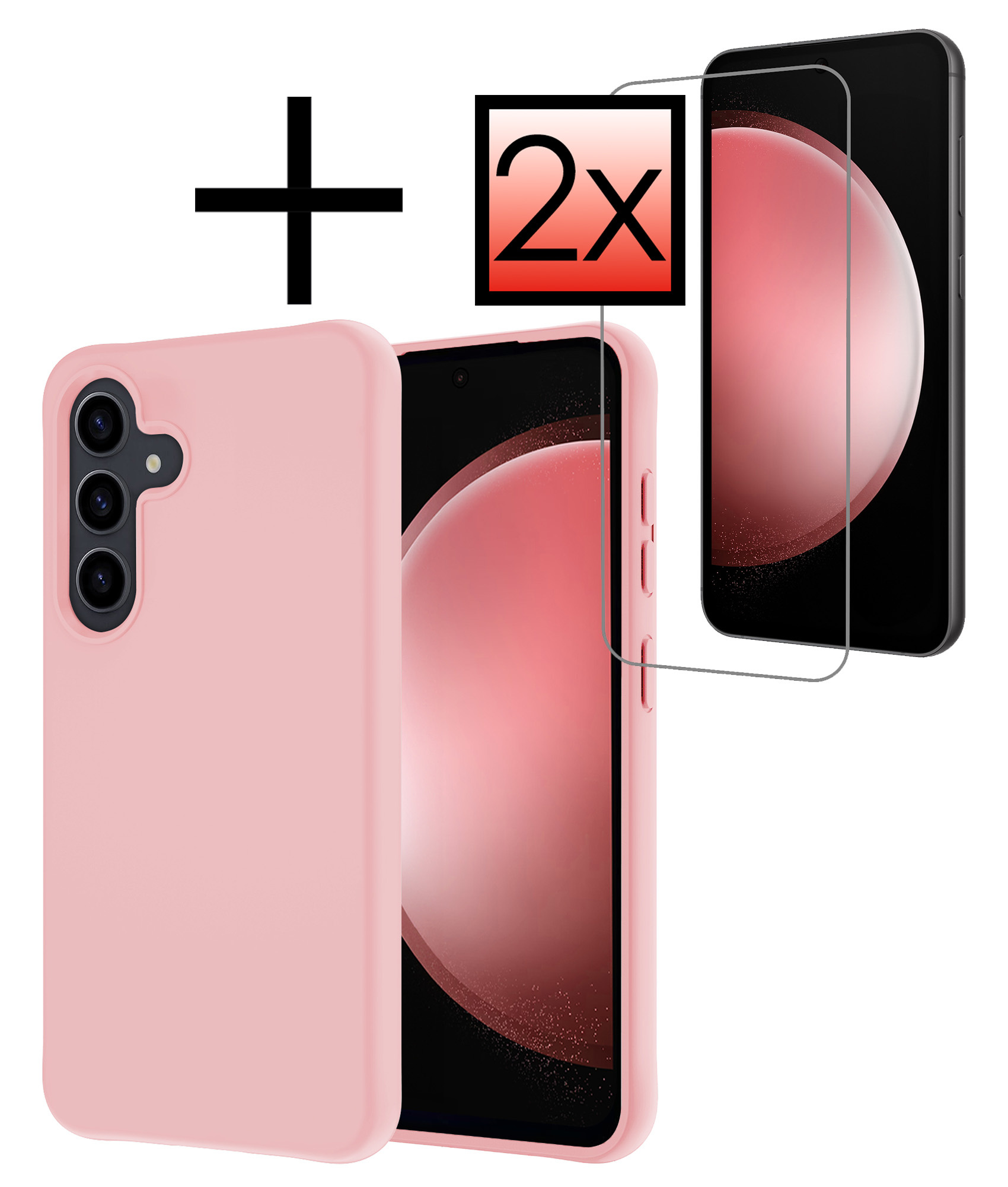 NoXx Hoes Geschikt voor Samsung S23 FE Hoesje Cover Siliconen Back Case Hoes Met 2x Screenprotector - Lichtroze