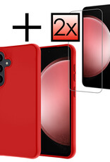 NoXx Hoes Geschikt voor Samsung S23 FE Hoesje Cover Siliconen Back Case Hoes Met 2x Screenprotector - Rood