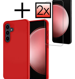 NoXx NoXx Samsung Galaxy S23 FE Hoesje Siliconen Met 2x Screenprotector - Rood