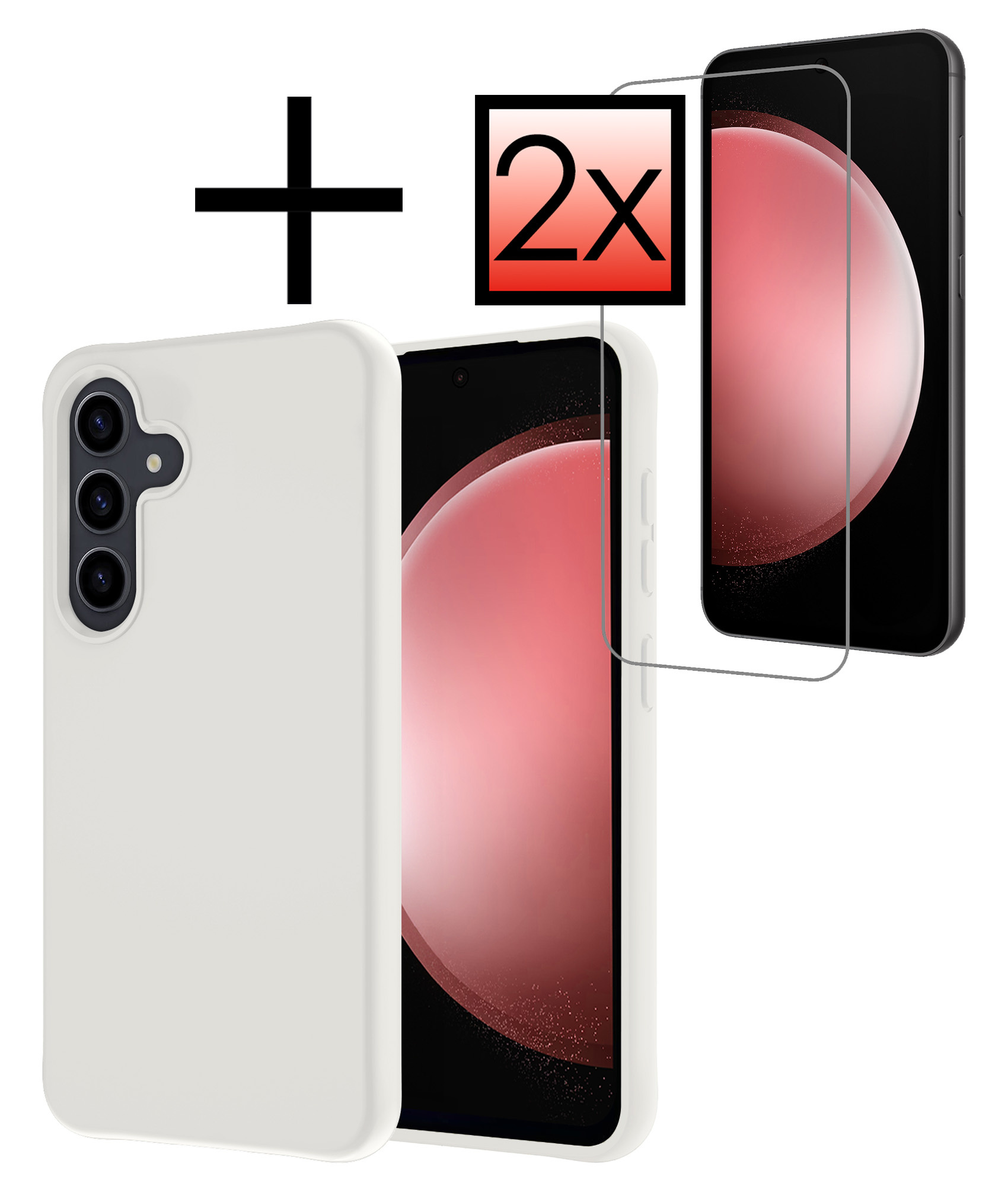 NoXx Hoes Geschikt voor Samsung S23 FE Hoesje Cover Siliconen Back Case Hoes Met 2x Screenprotector - Wit