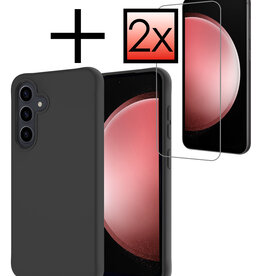 NoXx NoXx Samsung Galaxy S23 FE Hoesje Siliconen Met 2x Screenprotector - Zwart