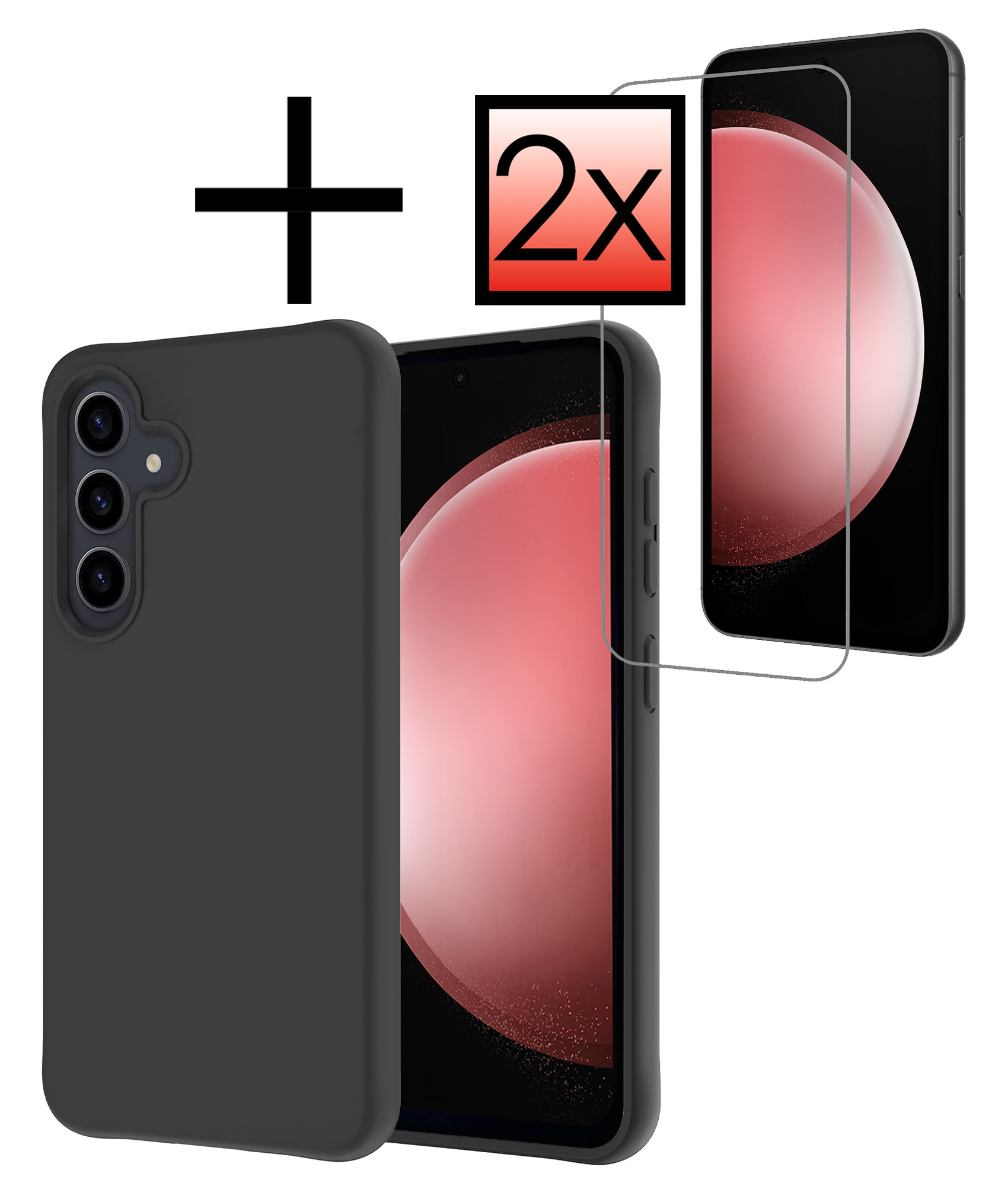 NoXx Hoes Geschikt voor Samsung S23 FE Hoesje Cover Siliconen Back Case Hoes Met 2x Screenprotector - Zwart