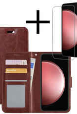 NoXx Hoes Geschikt voor Samsung S23 FE Hoesje Book Case Hoes Flip Cover Wallet Bookcase Met Screenprotector - Bruin