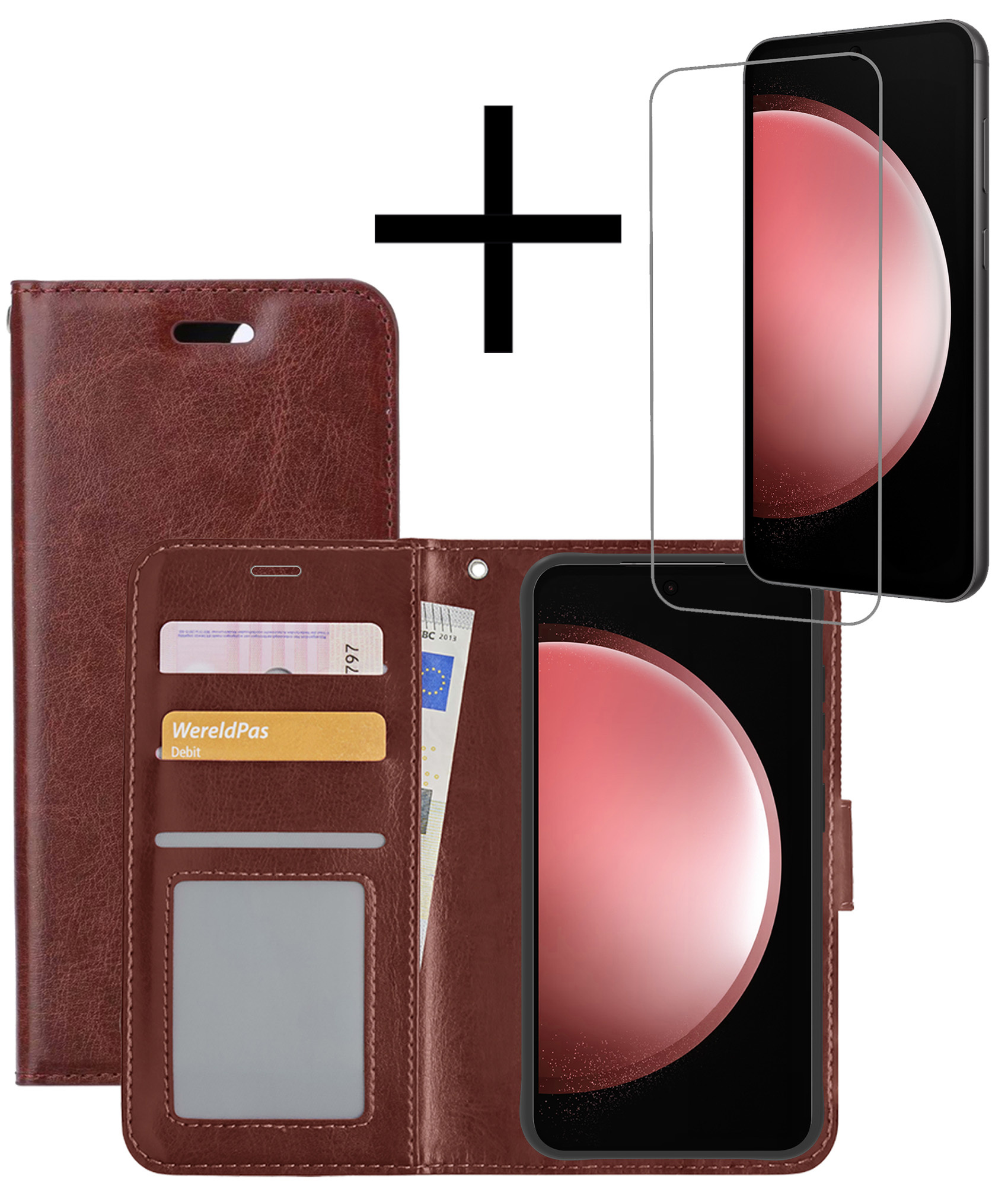 NoXx Hoes Geschikt voor Samsung S23 FE Hoesje Book Case Hoes Flip Cover Wallet Bookcase Met Screenprotector - Bruin
