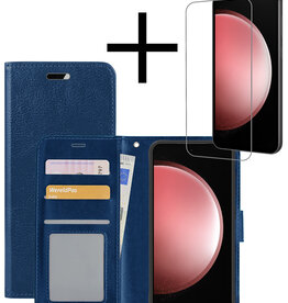 NoXx NoXx Samsung Galaxy S23 FE Hoesje Bookcase Met Screenprotector - Donkerblauw