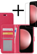 NoXx Hoes Geschikt voor Samsung S23 FE Hoesje Book Case Hoes Flip Cover Wallet Bookcase Met Screenprotector - Donkerroze