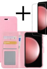 NoXx Hoes Geschikt voor Samsung S23 FE Hoesje Book Case Hoes Flip Cover Wallet Bookcase Met Screenprotector - Lichtroze