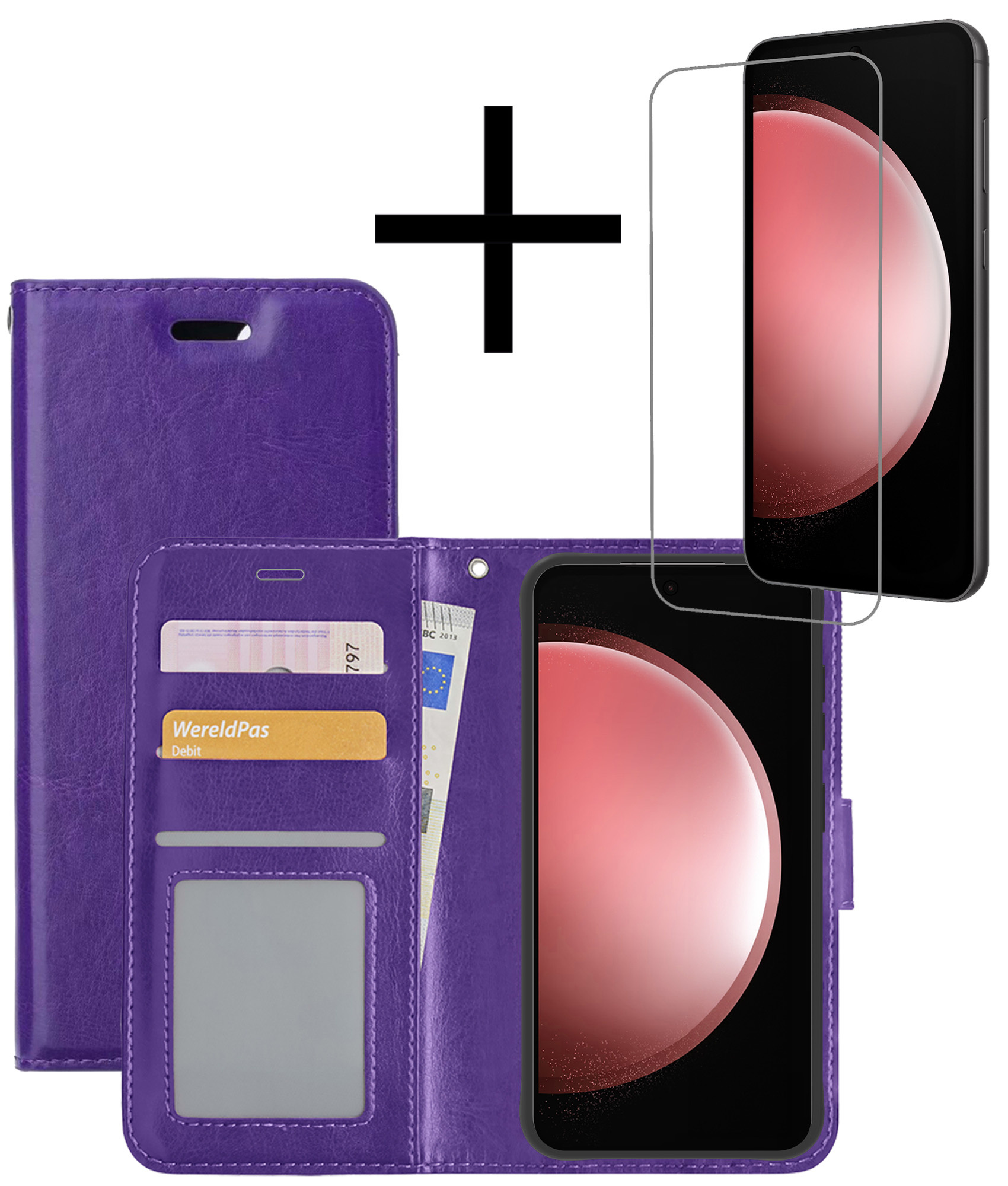 NoXx Hoes Geschikt voor Samsung S23 FE Hoesje Book Case Hoes Flip Cover Wallet Bookcase Met Screenprotector - Paars