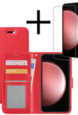 NoXx Hoes Geschikt voor Samsung S23 FE Hoesje Book Case Hoes Flip Cover Wallet Bookcase Met Screenprotector - Rood