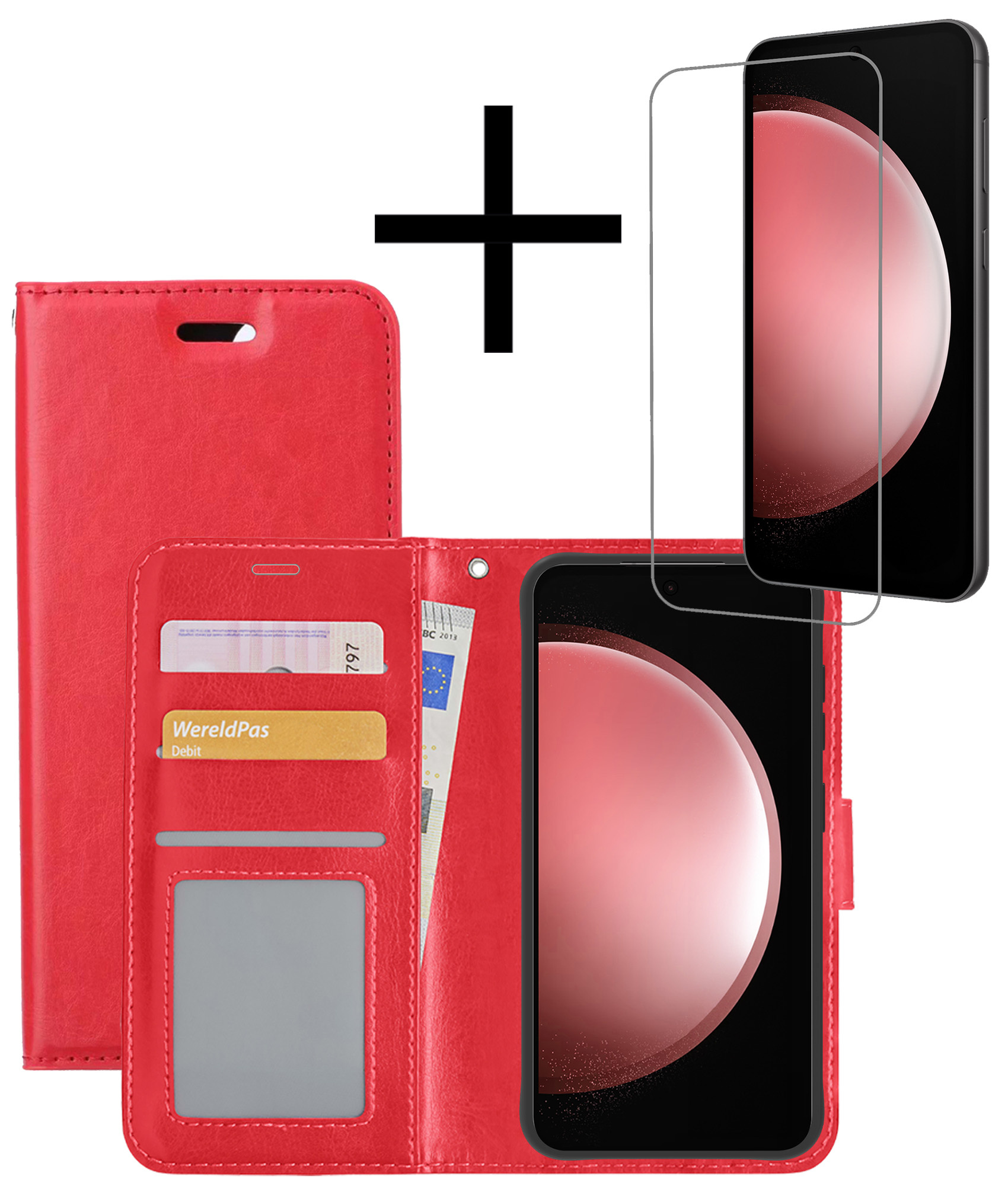 NoXx Hoes Geschikt voor Samsung S23 FE Hoesje Book Case Hoes Flip Cover Wallet Bookcase Met Screenprotector - Rood
